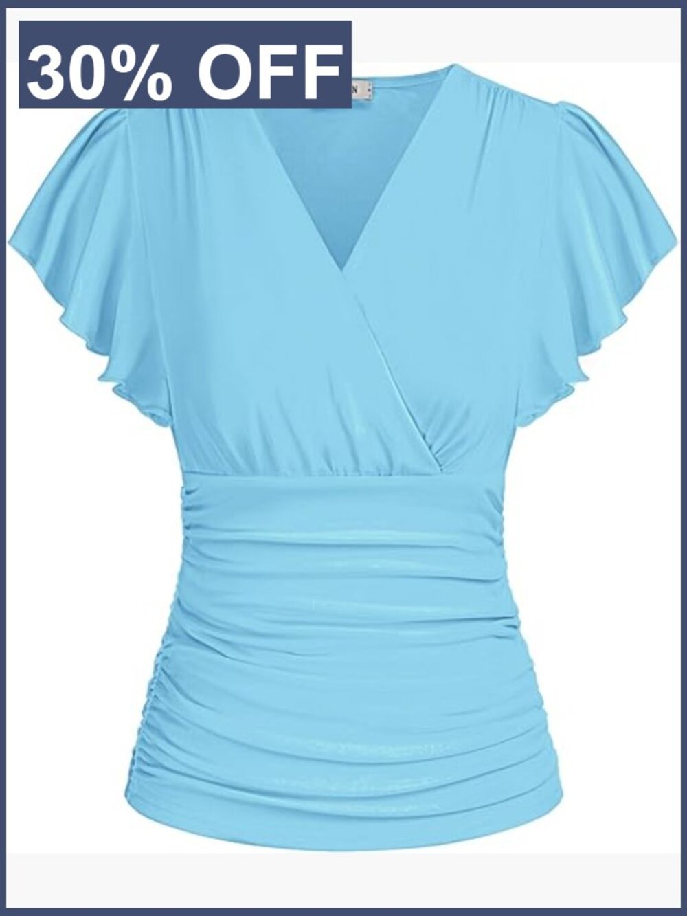 Womens Wrap Blouse V Neck Ruffle Sleeve Ruched Top Dressy Casual Summer